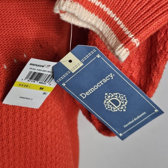 New Democracy Long Puff Sleeve Round Neck Mixed Stitch Sweater Poppy Red Size M - Picture 8 of 11